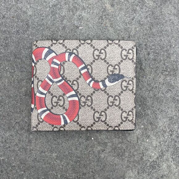 Gucci Kingsnake Print GG Supreme Bifold Wallet - Picture 1 of 13